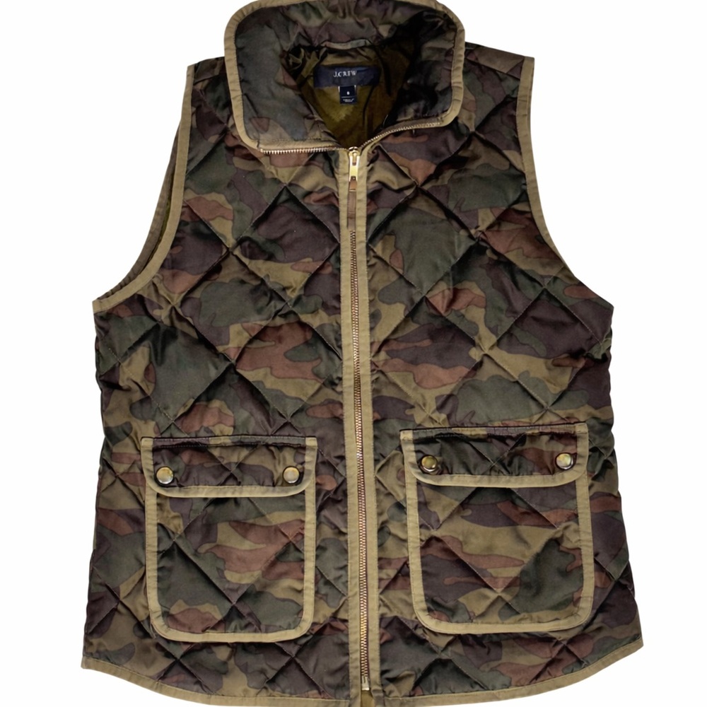 J.Crew Camo Quilted Down Puffer Vest Men’s‎ Small Green Zip Insulated Sleeveless - Picture 2 of 14